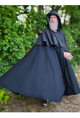 Cloakmakers.com 6102-Washable Black & Charcoal Wool Blend Mantle Cloak w/ Green Velvet Hood Lining & Acorn Oak Leaf Embroidery