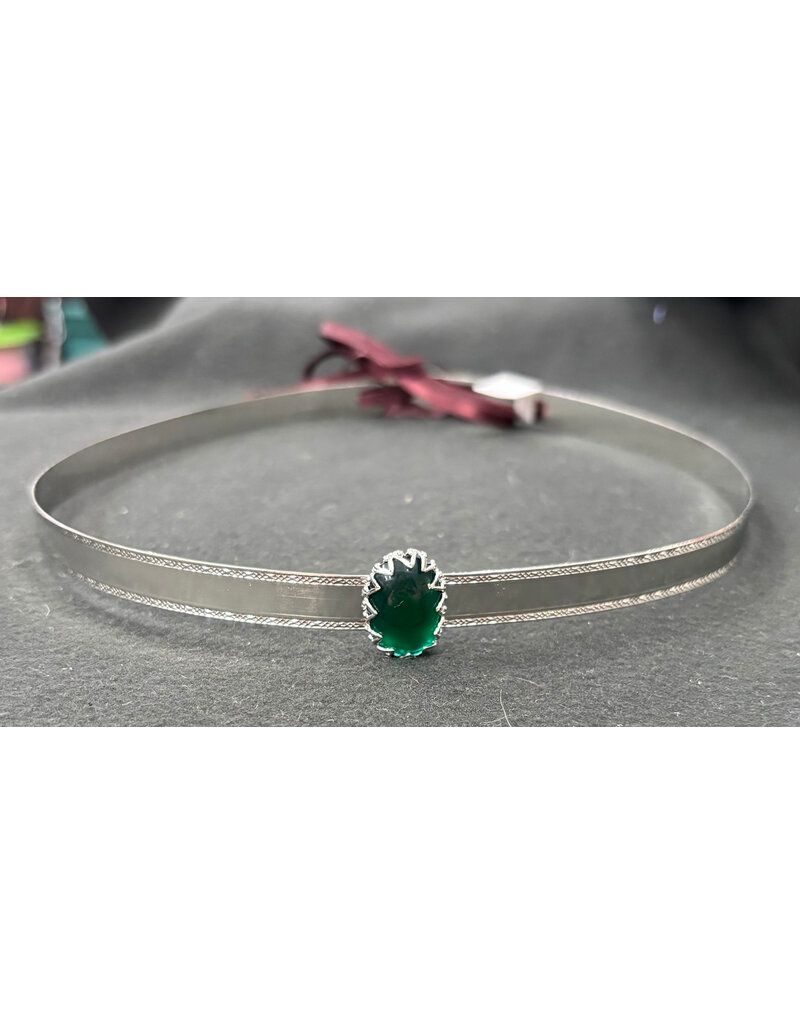 Cloakmakers.com Green Glass Stone on Bordered Burnished Band Circet