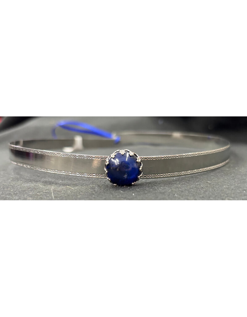 Cloakmakers.com Round Blue Stone on Silvertone Bordered Burnish Band Circlet