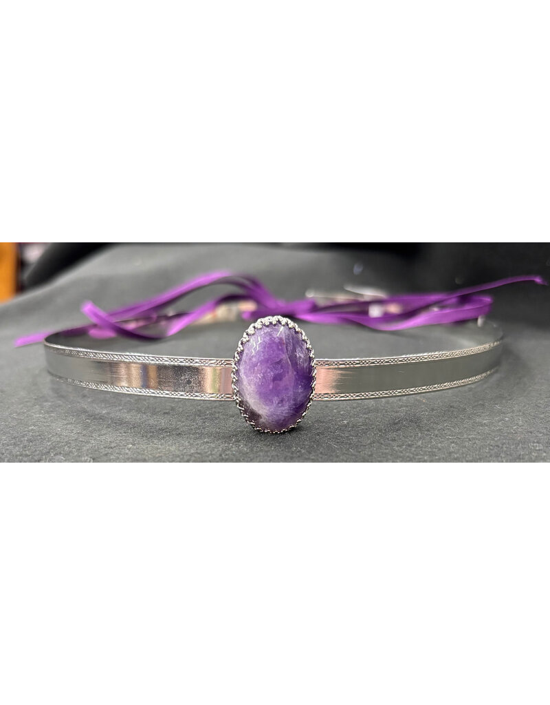 Cloakmakers.com Purple Amythest on Silvertone Bordered Burnish Band Circlet