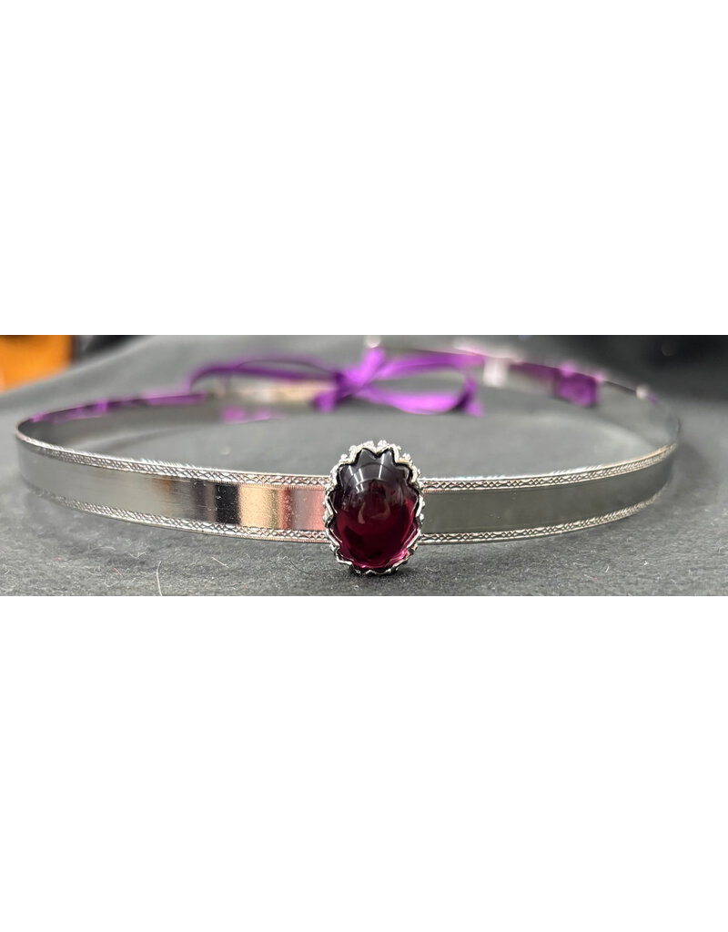 Cloakmakers.com Purple Glass Stone on Silvertone Bordered Burnish Band Circlet