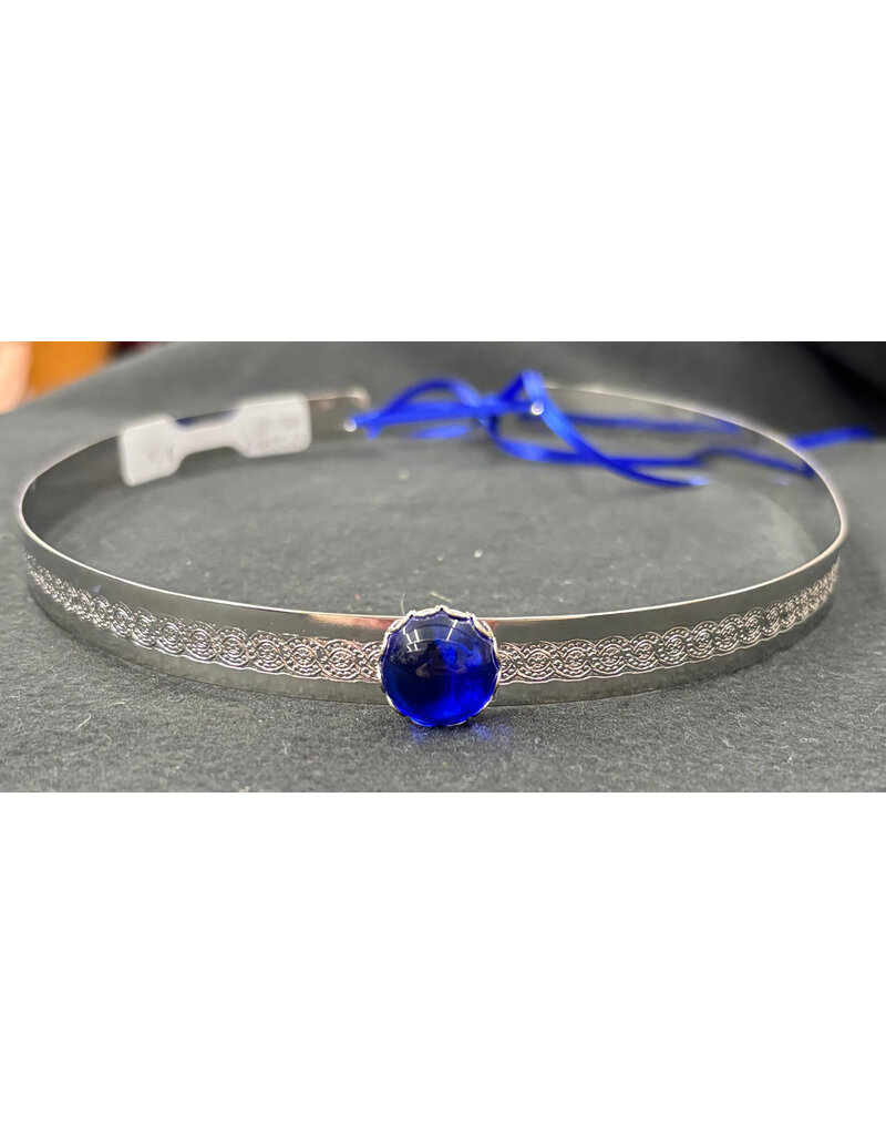 Cloakmakers.com Round Blue Stone on Silvertone Spiral Center Band Circlet