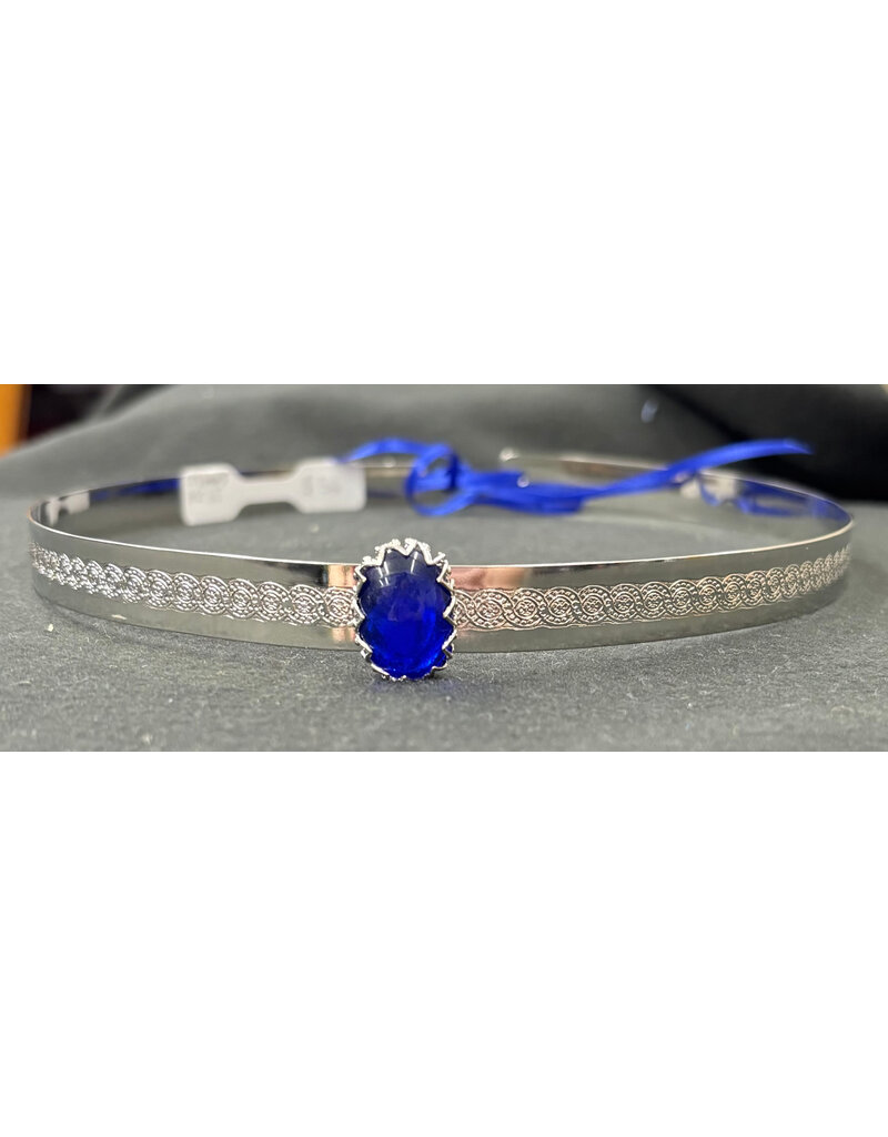 Cloakmakers.com Blue Glass Stone on Silvertone Spiral Crnter Band Circlet
