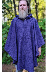 Cloakmakers.com 6103-Washable Lightweight Purple & Black Formal Damask Wool Ruana Cloak w/ Black Velvet Hood Lining & Silver Tone Clasp