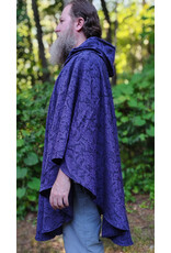 Cloakmakers.com 6103-Washable Lightweight Purple & Black Formal Damask Wool Ruana Cloak w/ Black Velvet Hood Lining & Silver Tone Clasp