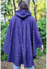 Cloakmakers.com 6103-Washable Lightweight Purple & Black Formal Damask Wool Ruana Cloak w/ Black Velvet Hood Lining & Silver Tone Clasp