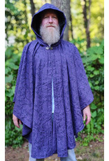 Cloakmakers.com 6103-Washable Lightweight Purple & Black Formal Damask Wool Ruana Cloak w/ Black Velvet Hood Lining & Silver Tone Clasp