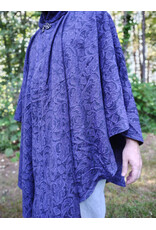 Cloakmakers.com 6103-Washable Lightweight Purple & Black Formal Damask Wool Ruana Cloak w/ Black Velvet Hood Lining & Silver Tone Clasp