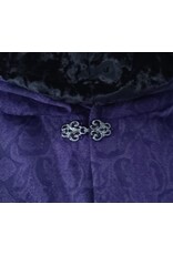 Cloakmakers.com 6103-Washable Lightweight Purple & Black Formal Damask Wool Ruana Cloak w/ Black Velvet Hood Lining & Silver Tone Clasp