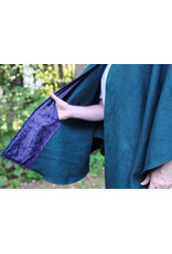 Cloakmakers.com 6104-Washable Emerald Green Wool Cloak w/ Purple Velvet Hood Lining & Purple & Black Damask Interior Pockets