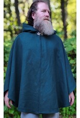 Cloakmakers.com 6104-Washable Emerald Green Wool Cloak w/ Purple Velvet Hood Lining & Purple & Black Damask Interior Pockets