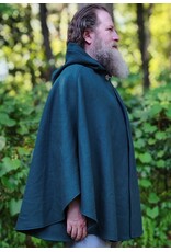 Cloakmakers.com 6104-Washable Emerald Green Wool Cloak w/ Purple Velvet Hood Lining & Purple & Black Damask Interior Pockets