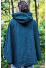 Cloakmakers.com 6104-Washable Emerald Green Wool Cloak w/ Purple Velvet Hood Lining & Purple & Black Damask Interior Pockets