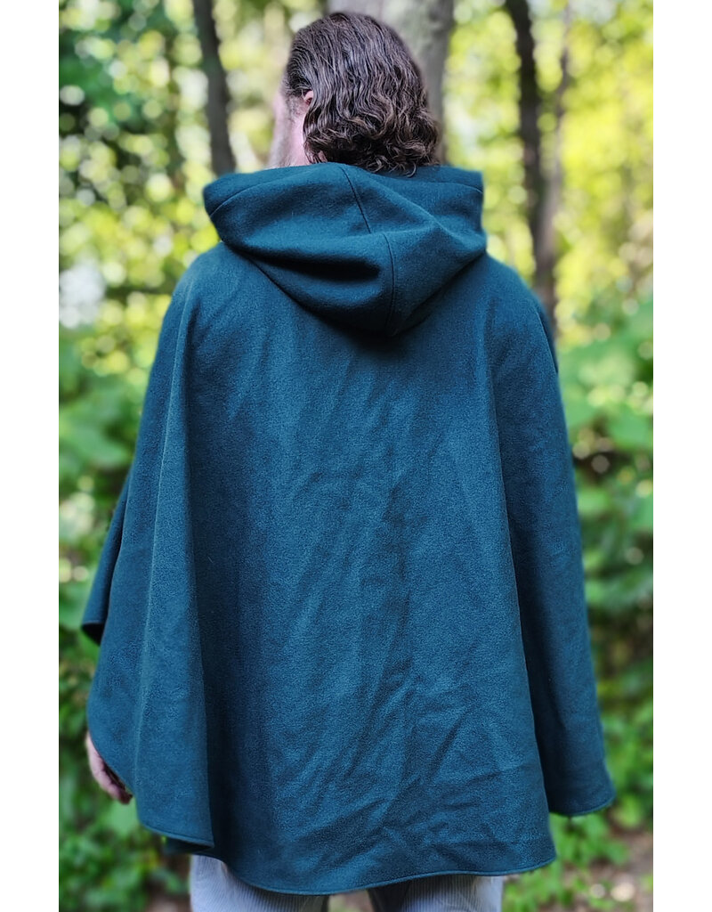Cloakmakers.com 6104-Washable Emerald Green Wool Cloak w/ Purple Velvet Hood Lining & Purple & Black Damask Interior Pockets
