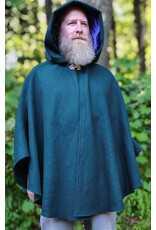 Cloakmakers.com 6104-Washable Emerald Green Wool Cloak w/ Purple Velvet Hood Lining & Purple & Black Damask Interior Pockets