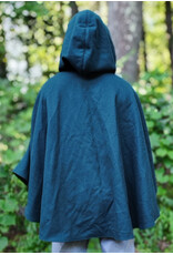 Cloakmakers.com 6104-Washable Emerald Green Wool Cloak w/ Purple Velvet Hood Lining & Purple & Black Damask Interior Pockets