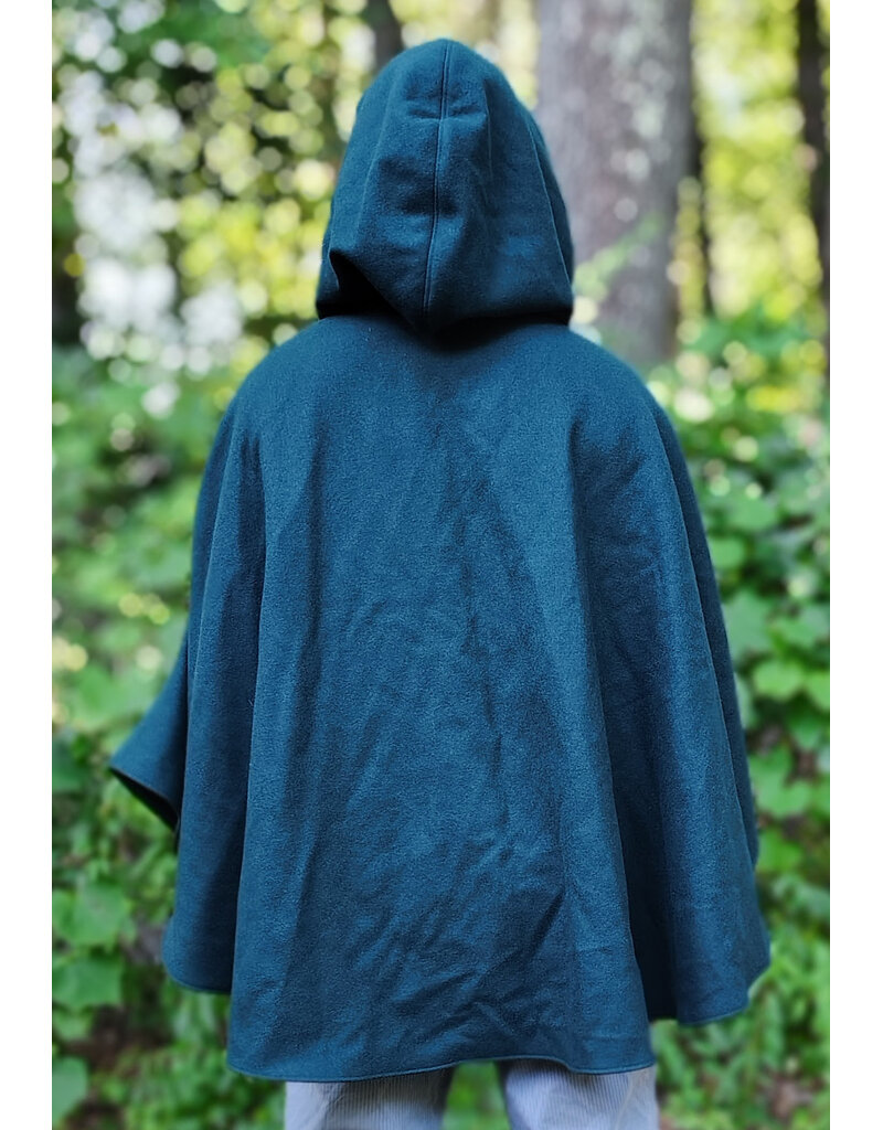 Cloakmakers.com 6104-Washable Emerald Green Wool Cloak w/ Purple Velvet Hood Lining & Purple & Black Damask Interior Pockets