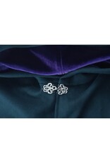 Cloakmakers.com 6104-Washable Emerald Green Wool Cloak w/ Purple Velvet Hood Lining & Purple & Black Damask Interior Pockets