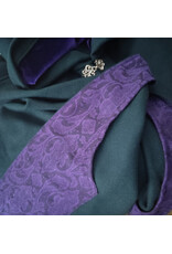 Cloakmakers.com 6104-Washable Emerald Green Wool Cloak w/ Purple Velvet Hood Lining & Purple & Black Damask Interior Pockets