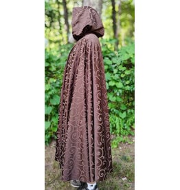 Cloakmakers.com 6105-Washable Brown Tone on Tone Swirly Damask Jacquard Pattern Cloak w/ Bronze Tone Clasp