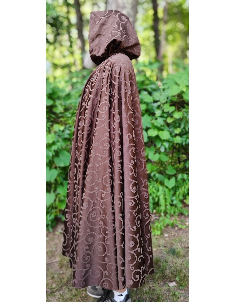 Cloakmakers.com 6105-Washable Brown Tone on Tone Swirly Damask Jacquard Pattern Cloak w/ Bronze Tone Clasp