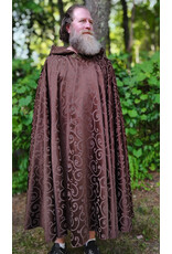 Cloakmakers.com 6105-Washable Brown Tone on Tone Swirly Damask Jacquard Pattern Cloak w/ Bronze Tone Clasp