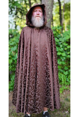 Cloakmakers.com 6105-Washable Brown Tone on Tone Swirly Damask Jacquard Pattern Cloak w/ Bronze Tone Clasp