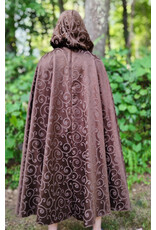 Cloakmakers.com 6105-Washable Brown Tone on Tone Swirly Damask Jacquard Pattern Cloak w/ Bronze Tone Clasp