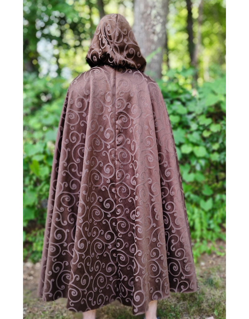 Cloakmakers.com 6105-Washable Brown Tone on Tone Swirly Damask Jacquard Pattern Cloak w/ Bronze Tone Clasp