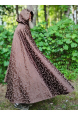 Cloakmakers.com 6105-Washable Brown Tone on Tone Swirly Damask Jacquard Pattern Cloak w/ Bronze Tone Clasp