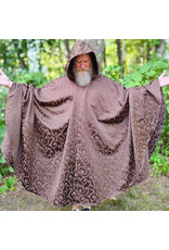 Cloakmakers.com 6105-Washable Brown Tone on Tone Swirly Damask Jacquard Pattern Cloak w/ Bronze Tone Clasp