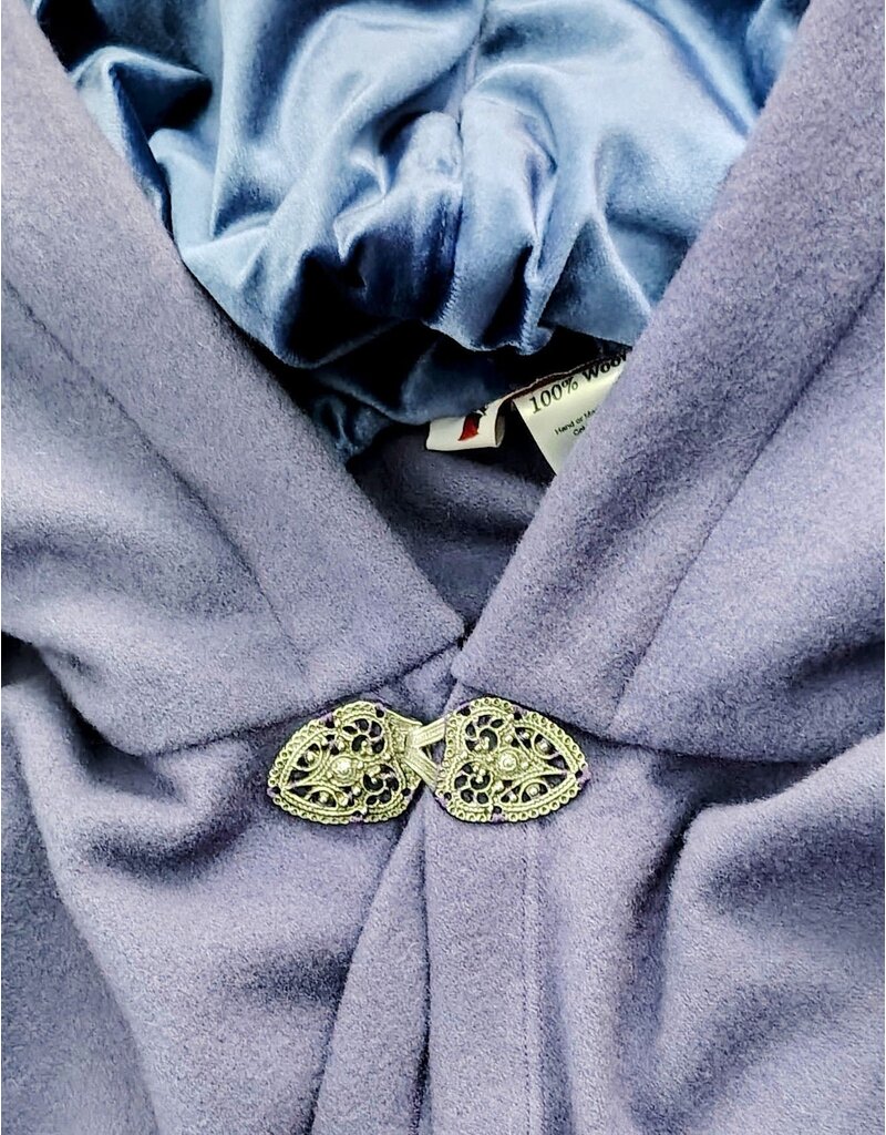 Cloakmakers.com 6106-Washable Lavender Wool Cloak w/ Blue Velvet Hood Lining & Gothic Rose Clasp
