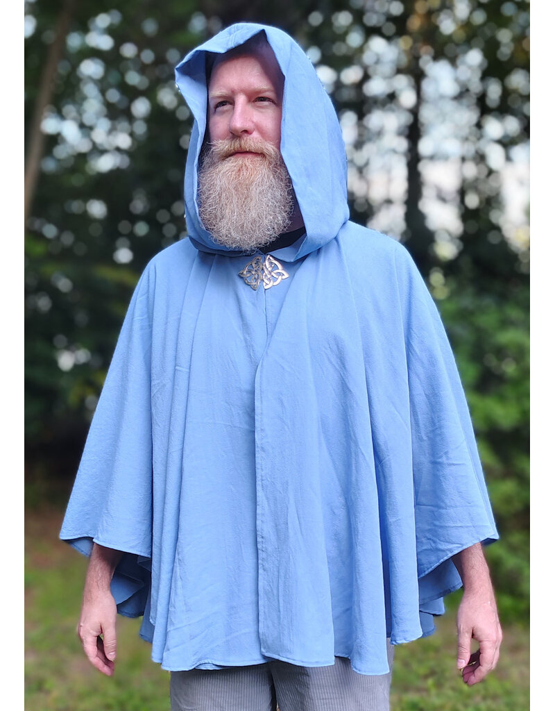 Cloakmakers.com 6108-Washable Very Lightweight Periwinkle Wool Blend Ruana Cloak w/ Celtic Triquetra Knot Clasp & Pockets