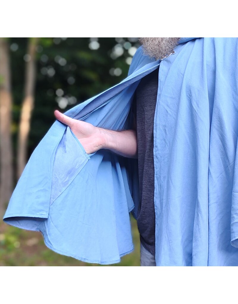 Cloakmakers.com 6108-Washable Very Lightweight Periwinkle Wool Blend Ruana Cloak w/ Celtic Triquetra Knot Clasp & Pockets