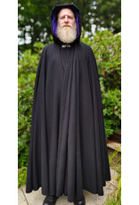 Cloakmakers.com 6109-Black Wool Blend Cloak w/ Deep Purple Velvet Hood Lining & Gothic Rose Clasp