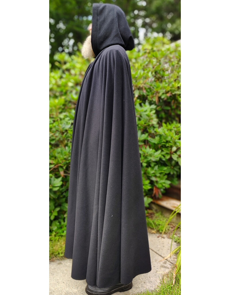 Cloakmakers.com 6109-Black Wool Blend Cloak w/ Deep Purple Velvet Hood Lining & Gothic Rose Clasp
