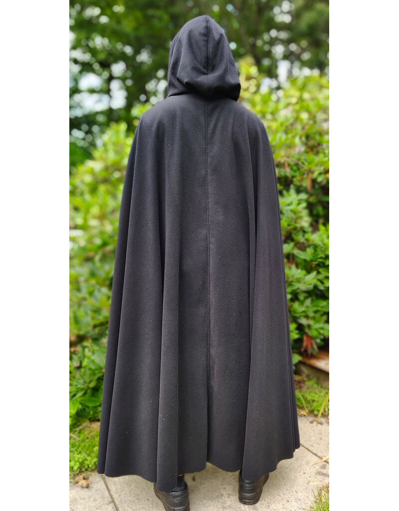 Cloakmakers.com 6109-Black Wool Blend Cloak w/ Deep Purple Velvet Hood Lining & Gothic Rose Clasp
