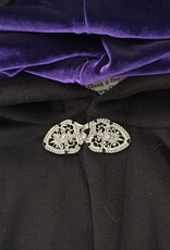 Cloakmakers.com 6109-Black Wool Blend Cloak w/ Deep Purple Velvet Hood Lining & Gothic Rose Clasp