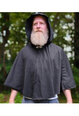 Cloakmakers.com 6111-Washable Short Black Woven Wool Blend Cloak w/ Silver Tone Clasp