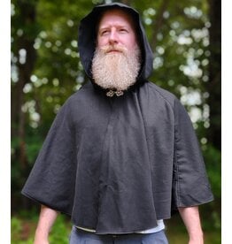 Cloakmakers.com 6111-Washable Short Black Woven Wool Blend Cloak w/ Silver Tone Clasp