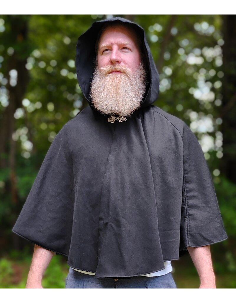 Cloakmakers.com 6111-Washable Short Black Woven Wool Blend Cloak w/ Silver Tone Clasp
