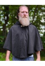 Cloakmakers.com 6111-Washable Short Black Woven Wool Blend Cloak w/ Silver Tone Clasp