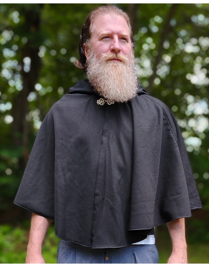 Cloakmakers.com 6111-Washable Short Black Woven Wool Blend Cloak w/ Silver Tone Clasp