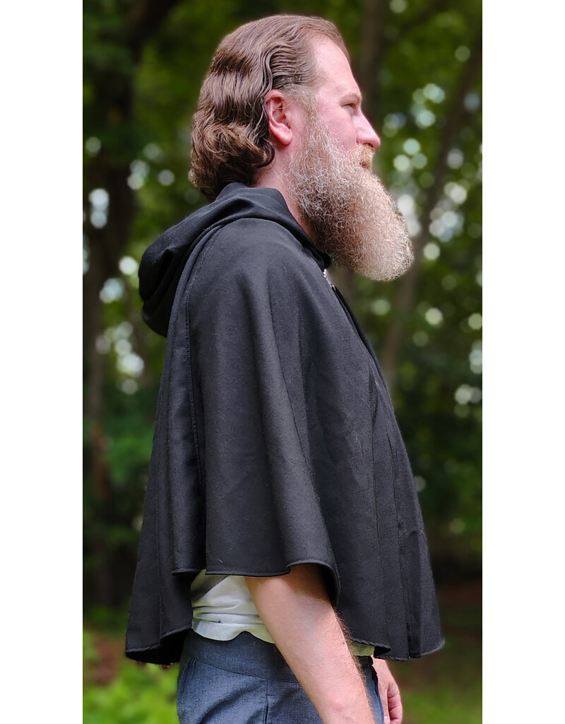 Cloakmakers.com 6111-Washable Short Black Woven Wool Blend Cloak w/ Silver Tone Clasp