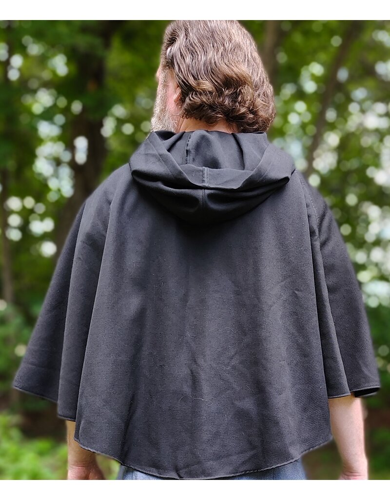 Cloakmakers.com 6111-Washable Short Black Woven Wool Blend Cloak w/ Silver Tone Clasp