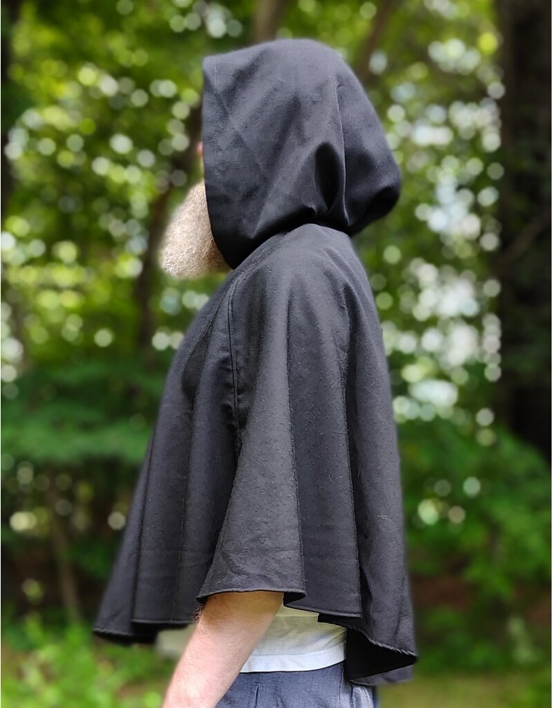 Cloakmakers.com 6111-Washable Short Black Woven Wool Blend Cloak w/ Silver Tone Clasp