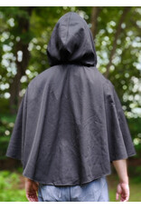 Cloakmakers.com 6111-Washable Short Black Woven Wool Blend Cloak w/ Silver Tone Clasp