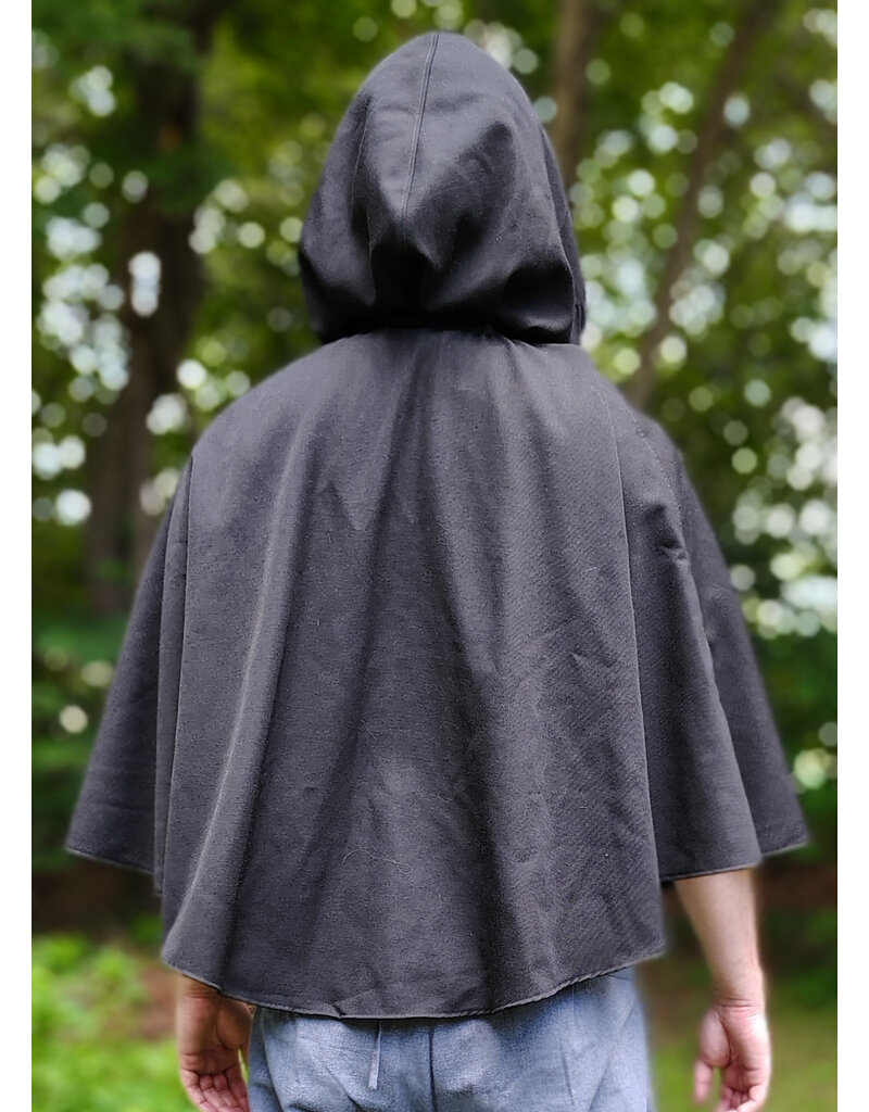 Cloakmakers.com 6111-Washable Short Black Woven Wool Blend Cloak w/ Silver Tone Clasp