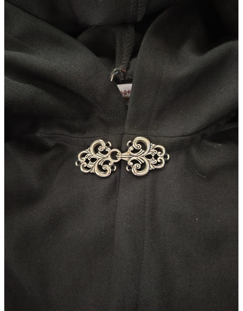 Cloakmakers.com 6111-Washable Short Black Woven Wool Blend Cloak w/ Silver Tone Clasp