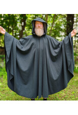 Cloakmakers.com 6112-Washable Dark Slate Blue Wool Cloak w/ Grey Faux Suede Hood Lining & Silver Tone Clasp